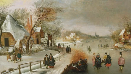 Paisaje invernal con patinadores